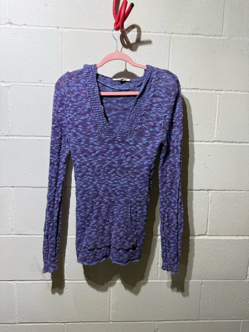 Roxy Purple Marled V-Neck Hoodie Sweater